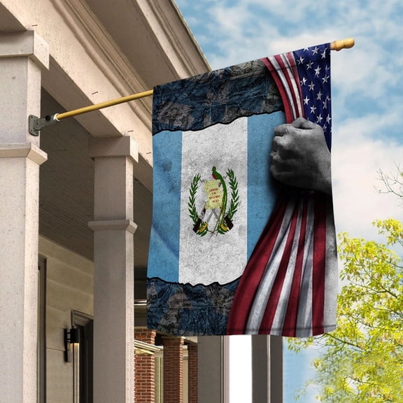 Hand Pulling American Flag Guatemala Guatemalan Root Patriot Garden Flag, Double-Sided Decorative Outdoor Flag, Polyester Yard Flag 12 x 18 in
