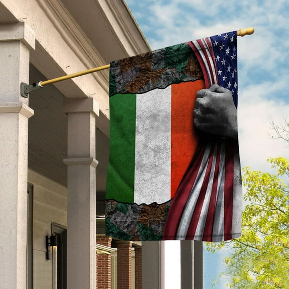 Hand Pulling American Flag Ireland American Flag Irish Root Patriot Garden Flag (11.5x17.5) Double Sided-USA Flags Premium Polyester-Decorative Indoor Outdoor Flag