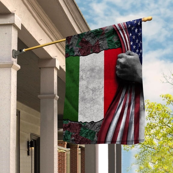 Hand Pulling American Flag Italy Italian Root Patriot Garden Flag, Double-Sided Decorative Outdoor Flag, Polyester Yard Flag 12 x 18 in