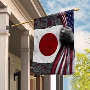 Hand Pulling American Flag Japan Japanese Root Patriot Garden Flag, Double-Sided Decorative Outdoor Flag, Patriotic Polyester Yard Flag 12 x 18 in