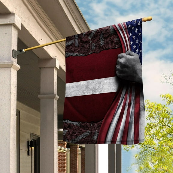 Hand Pulling American Flag Latvia American Flag Latvian Root Patriot Garden Flag (11.5x17.5) Double Sided-USA Flags Premium Polyester-Decorative Indoor Outdoor Flag
