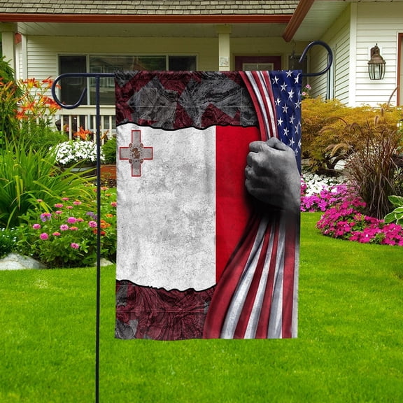 Hand Pulling American Flag Malta Maltese Root Patriot Garden Flag, Double-Sided Decorative Outdoor Flag, Patriotic Polyester Yard Flag 12 x 18 in