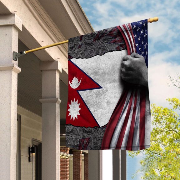 Hand Pulling American Flag Nepal American Flag Nepali Root Patriot Garden Flag, Double-Sided Decorative Outdoor Flag, Patriotic Polyester Yard Flag 12 x 18 Inch