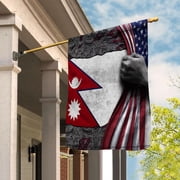 Hand Pulling American Flag Nepal Nepali Root Patriot Garden Flag, Double-Sided Decorative Outdoor Flag, Polyester Yard Flag 12 x 18 in