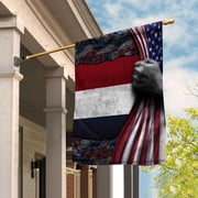 Hand Pulling American Flag Netherlands Dutch Root Patriot Garden Flag, Double-Sided Decorative Outdoor Flag, Patriotic Polyester Yard Flag 12 x 18 in
