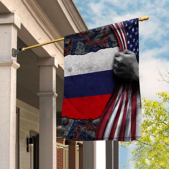 Hand Pulling American Flag Russia American Flag Russian Root Patriot House Flag (29.5x39.5) Double Sided-USA Flags Premium Polyester-Decorative Indoor Outdoor Flag
