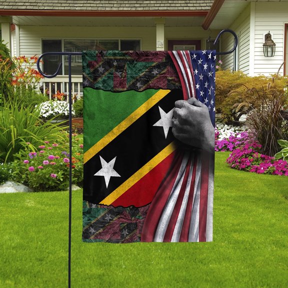 Hand Pulling American Saint Kitts and Nevis Kittitian Root Patriot Garden Flag, Double-Sided Outdoor Yard Decor 11.5 x 17.5 Inch