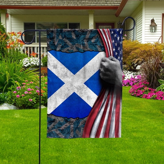 Hand Pulling American Flag Scotland Scottish Root Patriot House Flag, Double-Sided Decorative Outdoor Flag, Polyester Yard Flag 29.5 x 39.5 in