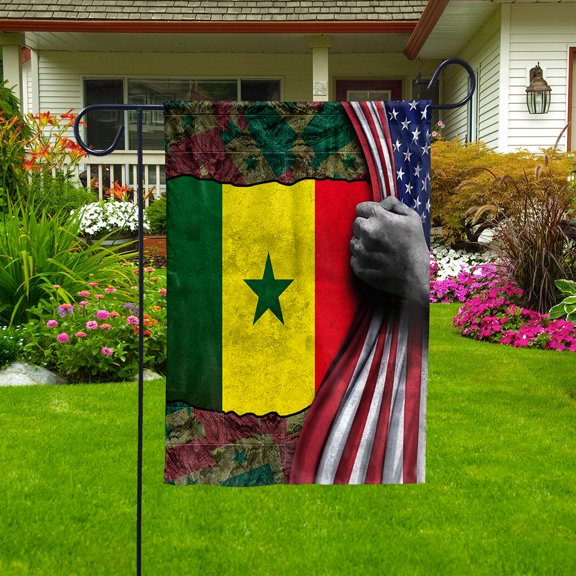 Hand Pulling American Flag Senegal American Flag Senegalese Root Patriot Garden Flag (11.5x17.5) Double Sided-USA Flags Premium Polyester-Decorative Indoor Outdoor Flag