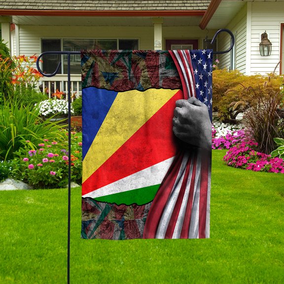 Hand Pulling American Flag Seychelles American Flag Seychellois Root Patriot Garden Flag (11.5x17.5) Double Sided-USA Flags Premium Polyester-Decorative Indoor Outdoor Flag