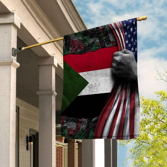 Hand Pulling American Flag Sudan American Flag Sudanese Root Patriot House Flag (29.5x39.5) Double Sided-USA Flags Premium Polyester-Decorative Indoor Outdoor Flag