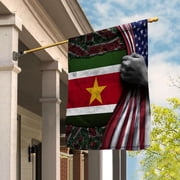 Hand Pulling American Flag Suriname Surinamese Root Patriot Garden Flag, Double-Sided Decorative Outdoor Flag, Polyester Yard Flag 12 x 18 in