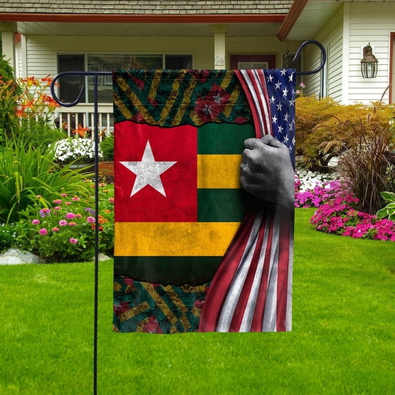 Hand Pulling American Flag Togo Togolese Root Patriot Garden Flag, Double-Sided Decorative Outdoor Flag, Patriotic Polyester Yard Flag 12 x 18 in