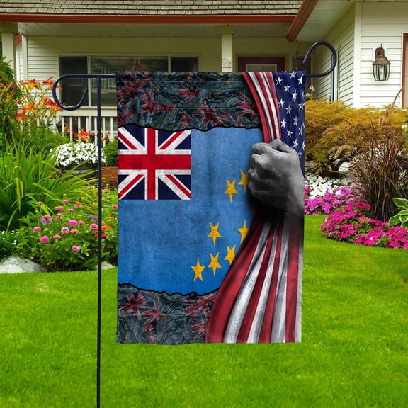 Hand Pulling American Flag Tuvalu Tuvaluan Root Patriot Garden Flag, Double-Sided Decorative Outdoor Flag, Polyester Yard Flag 12 x 18 in