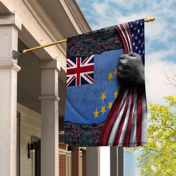 Hand Pulling American Flag Tuvalu American Flag Tuvaluan Root Patriot House Flag (29.5x39.5) Double Sided-USA Flags Premium Polyester-Decorative Indoor Outdoor Flag