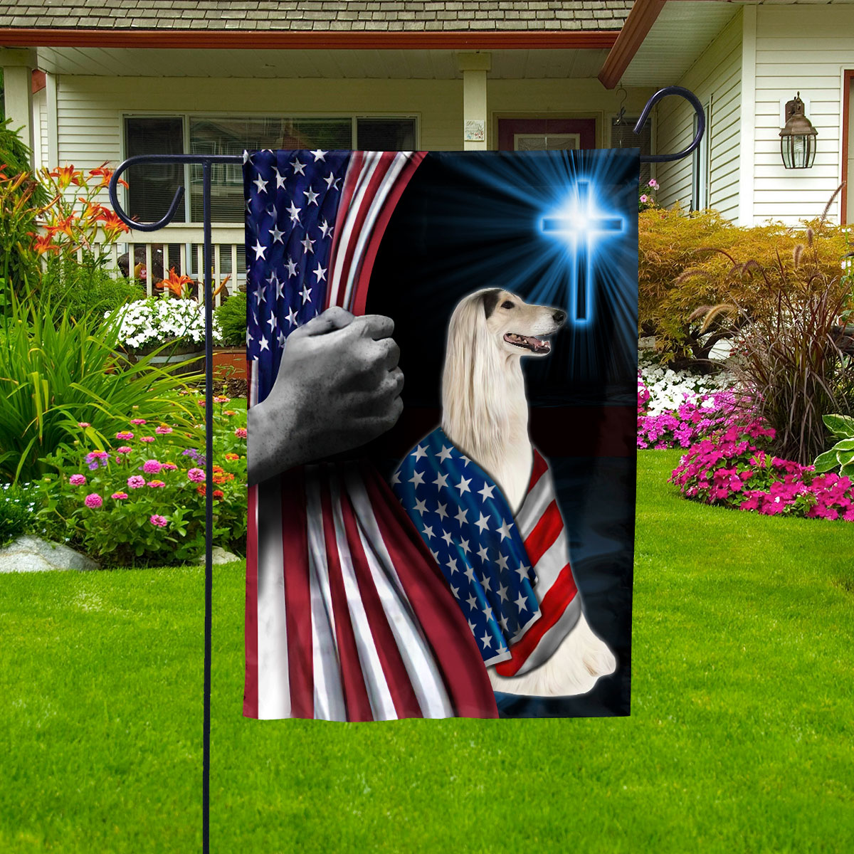 Hand Pulling USA Flag Afghan Hound Dog Wearing Flag American Standing ...