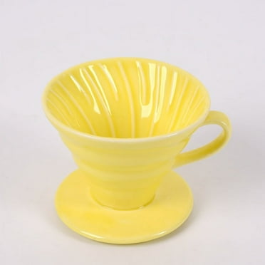 Hand Punch Ceramic Coffee Cone Spiral Pattern Coffee Drip Filter Cup Permanent Pour Over Coffee Maker with Separate 1-4 Cups (yellow,1-4 servings)