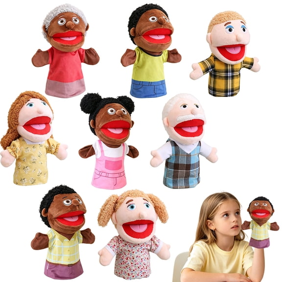 Hand Puppets for Kids, 8 Multicultural, 11 Inch | Plush with Movable Mouths, Speech Therapy, Social Emotional Learning, Dramatic Play