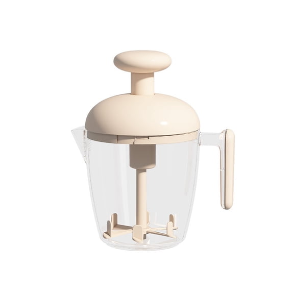 Hand Push Egg Beater Cup, Ergonomic Manual Rotary Whisk Blender for Eggs & Milk Frothing(RL Beige 1 PC)