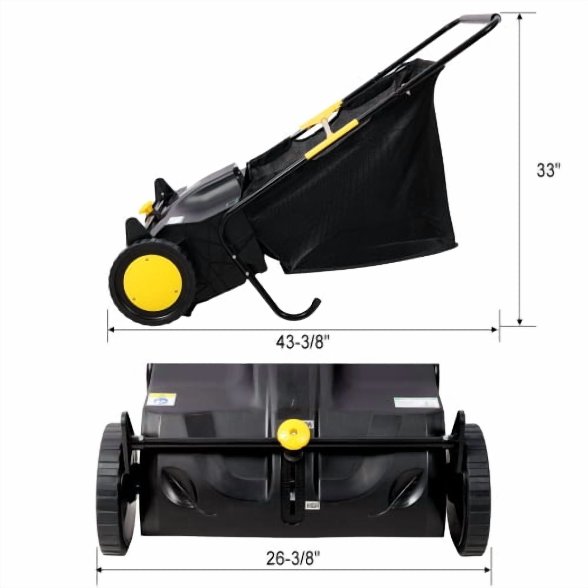 Hand Push Lawn Sweeper, 21 Inch Leaf & Grass Collector 3.5 cu. ft Hopper Bag Capacity. with Adjustable Brush Height