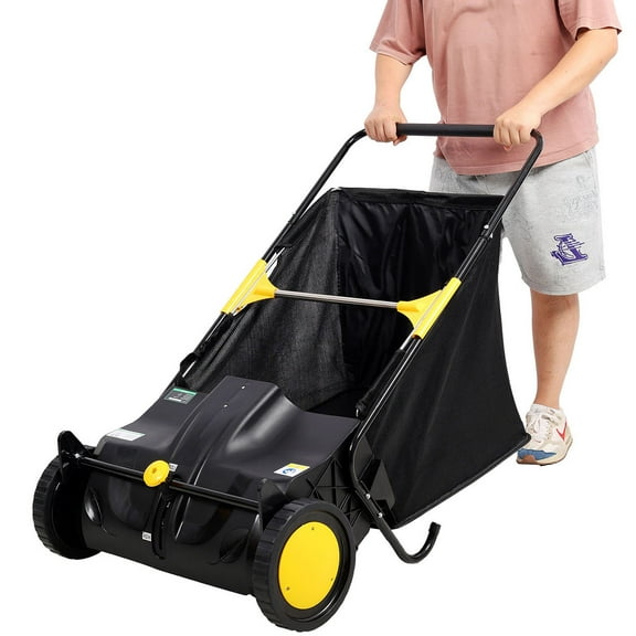 Hand Push Lawn Sweeper with Adjustable Brush Height, 21 Inch Size and 3.5 cu. ft Bag Capacity for Efficient Cleaning of Leaves and Grass