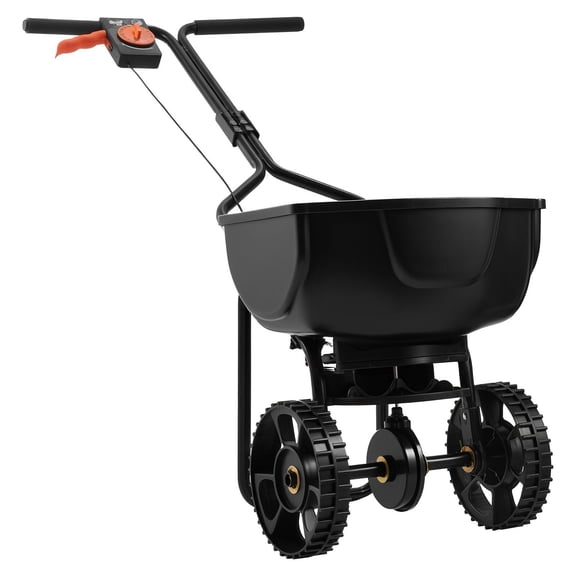 Hand Push Spreader 9.8 Foot Spread 10 Inch All Terrain Tires 15 Pound Hopper, Adjustable Flow Control, Lawn Fertilization Sowing Household
