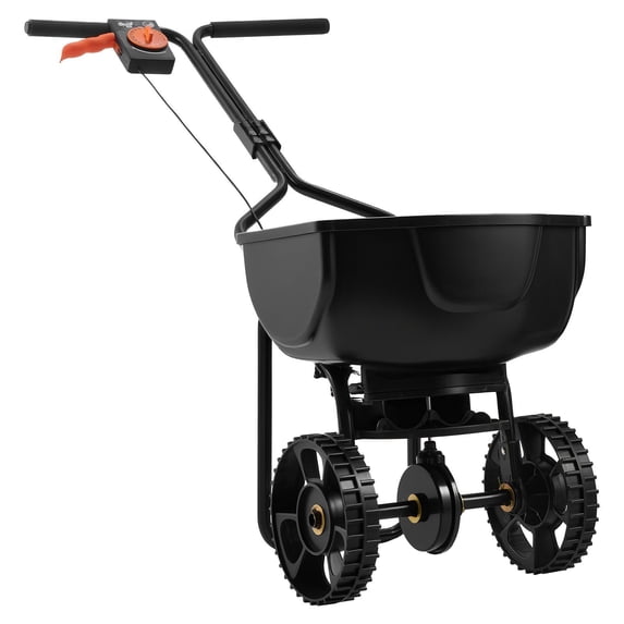 Hand Push Spreader 9.8 Foot Spread 10 Inch All Terrain Tires 15 Pound Hopper, Adjustable Flow Control, Lawn Fertilization Sowing Household