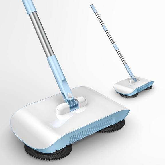Hand Push Sweeper, 3-in-1 Manual Floor Sweeper and Mop, Lightweight Hardwood Floor Cleaner, Under Bed and Furniture Cleaning Tool, Adjustable Stainless Steel Handle, Includes 3 Microfiber Cloths