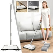 Hand Push Sweeper - Manual Floor Cleaner for Hard Surfaces, Dry Sweep & Wet Mop 2-in-1, Adjustable Stainless Steel Handle, Microfiber Mop for Wood Tile Vinyl Floors