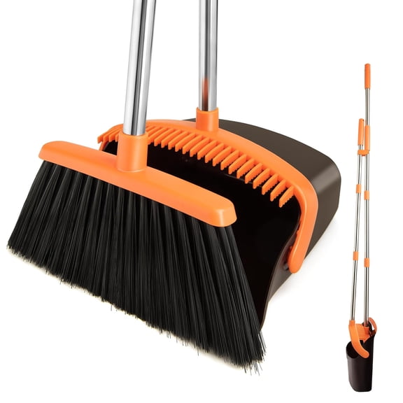Hand Push Sweeper Spinning Broom with Long Handle, Efficient Hand Sweeper Broom for Household Cleaning (Red)