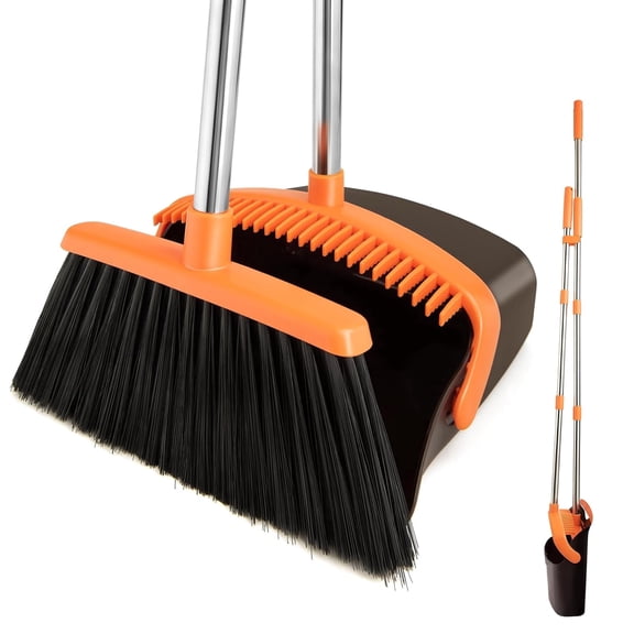 Hand Push Sweeper Spinning Broom with Long Handle, Efficient Hand Sweeper Broom for Household Cleaning (Red)