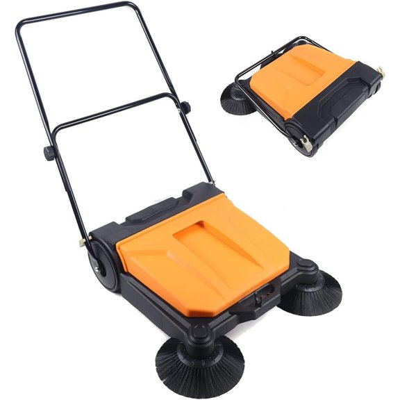 Hand-Push Sweeping Brush, 26 Inch Industrial Manual Push Sweeper Walk-in Floor Sweeper for Backyard Road Construction Site Office (No Need to Charge)