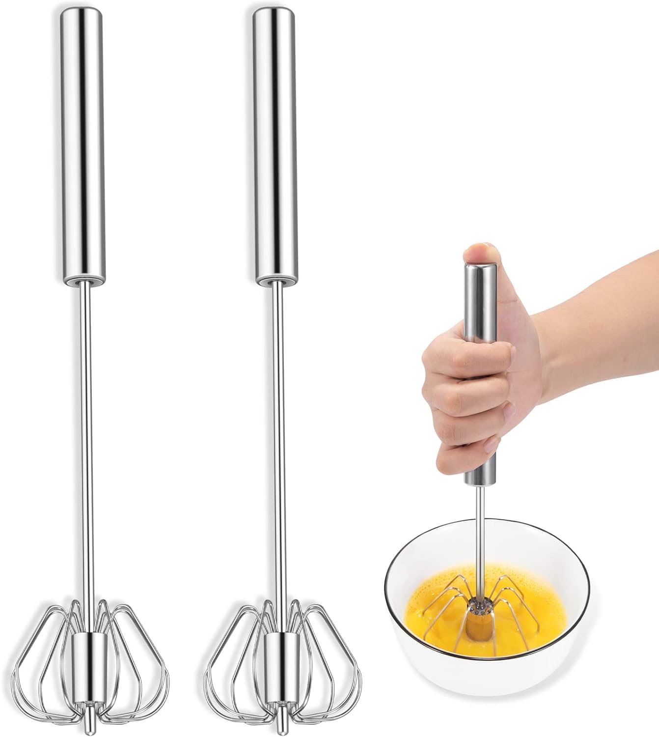 Hand Push Whisk, SemiAutomatic Egg Mini Whisks Stainless Steel, Small Tiny Whisk for Whisking