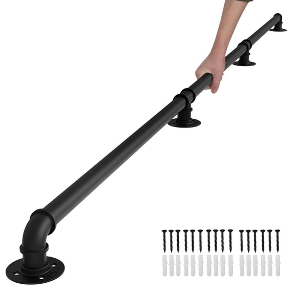 Hand Rails for Indoor Stairs, 8FT Metal Stair Railing Indoor, Dia. 1.24“, Matte Guard Coating, 400LBS Load Capacity Wall-Mounted Pipe Staircase Handrails for Indoor & Outdoor Use