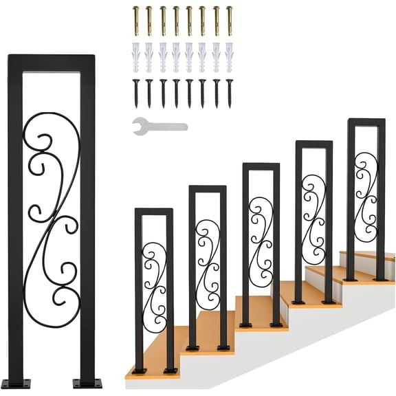 Hand Rails for Indoor Stairs, Modern U Shaped Handrails with S Scroll for Outdoor Steps, Matte Black Industrial Wrought Iron Stair Railing Indoor for Porch Garden Loft Corridor, 1Pcs(Tall:85cm/2.8ft)
