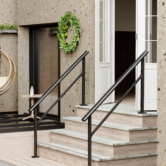 Hand Rails for Outdoor Steps, 2/3/4/5/6 Steps Handrail & Indoor Stair Railing Kit, Railings for Outdoor Steps and Hand Rails for Seniors Porch Railing& Deck HandR-ail Outdoor Handrail Step Railing