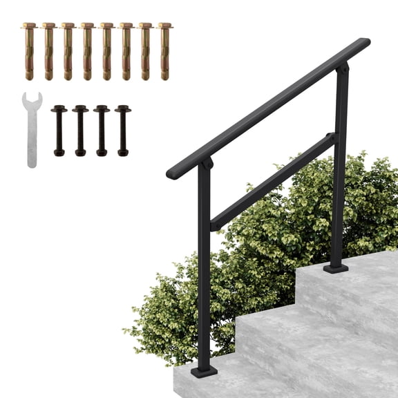 Hand Rails for Outdoor Steps,2-3 Step Railing for Stairs,Adjustable Porch Railing,Hand Rails for Seniors,Outdoor Deck Handrails for Exterior Steps,Black