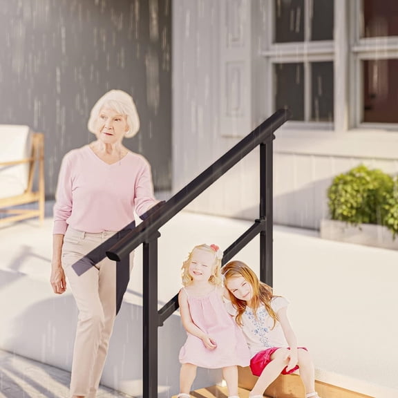Hand Rails for Outdoor Steps,3 Step Stair Handrail & Indoor Stair Railing KitBlack Railings for Outdoor Steps and Hand Rails for Seniors for Porch (3 Step)