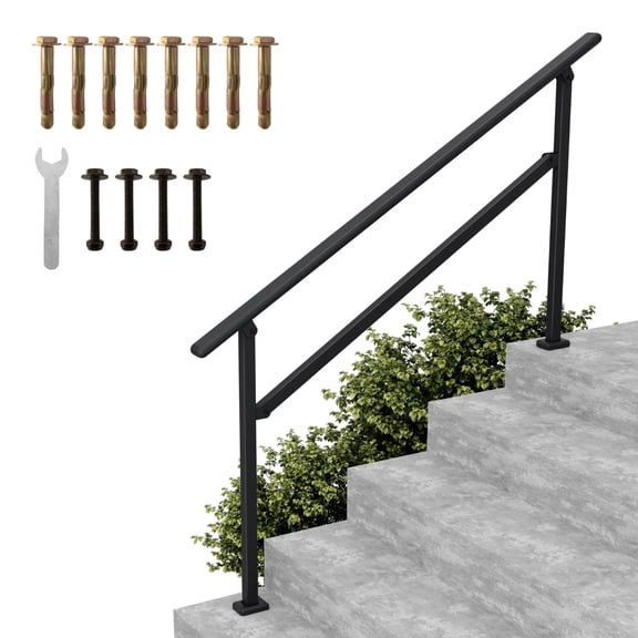 Hand Rails for Outdoor Steps,4-5 Step Railing for Stairs,Adjustable Porch Railing,Hand Rails for Seniors,Outdoor Deck Handrails for Exterior Steps,Black