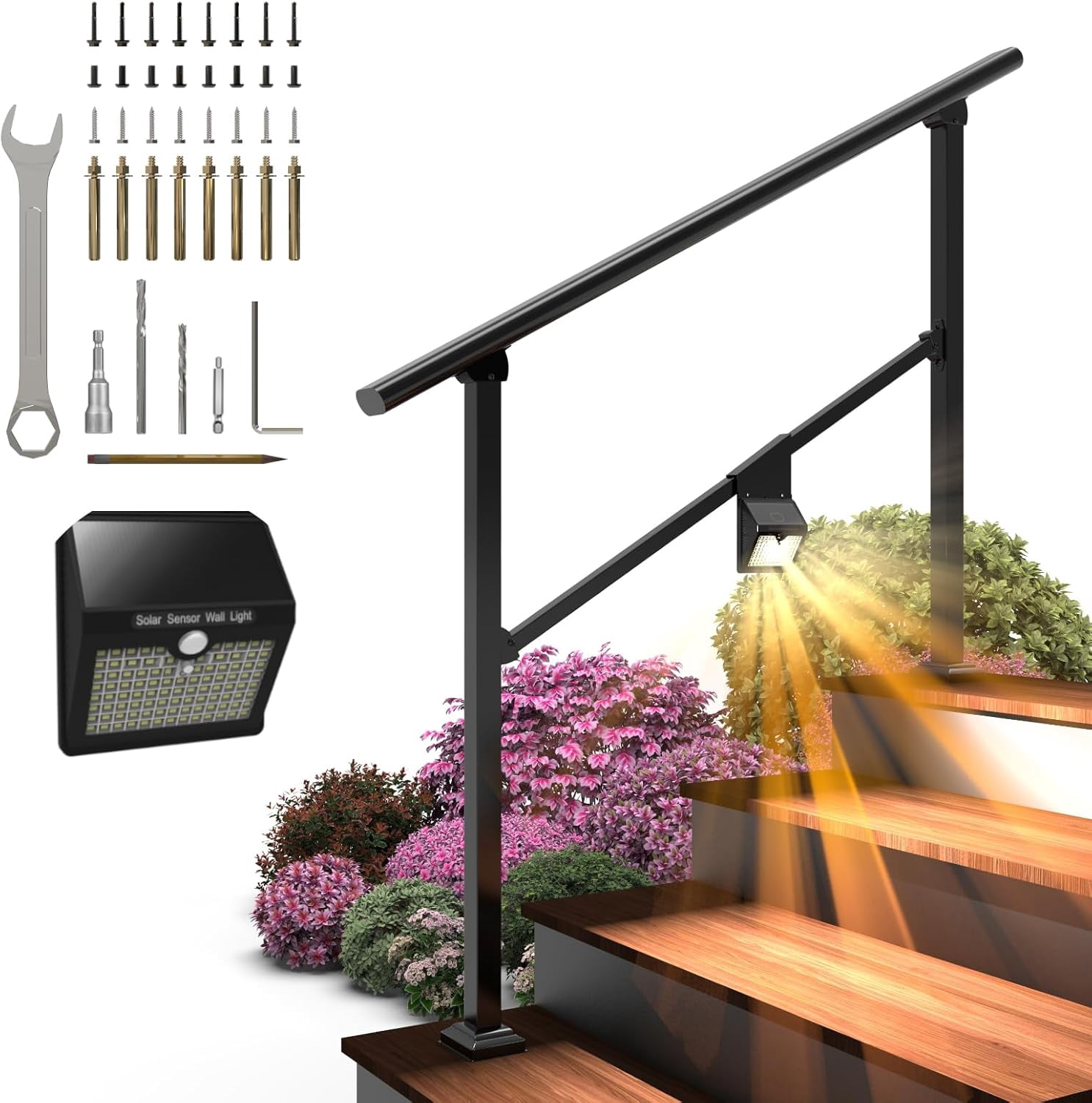 Deck Stair Hand Railing Hand Rails for Outdoor Steps, 4 Step Hand Railing, Railings for Outdoor ...