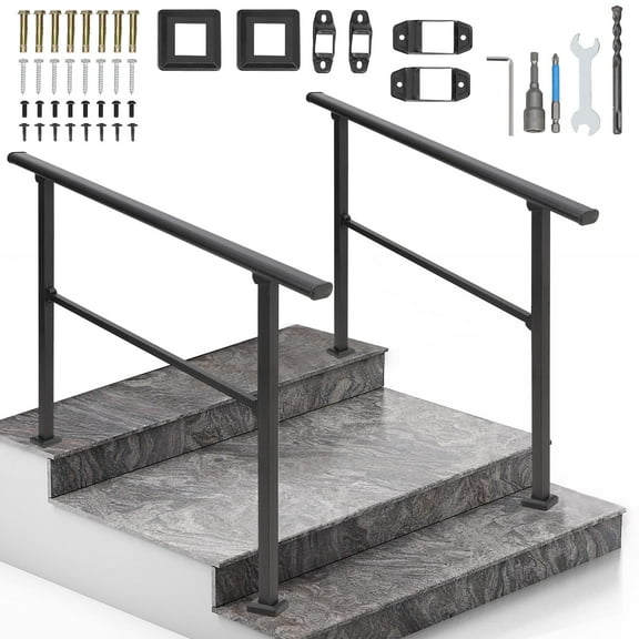 Hand Rails for Outdoor Steps,4 Step Porch Railing Wrought Iron Railing, Side Mount Hand Rails for Seniors for Porch Railing & Deck Hand Rails for Concrete, Brick Steps