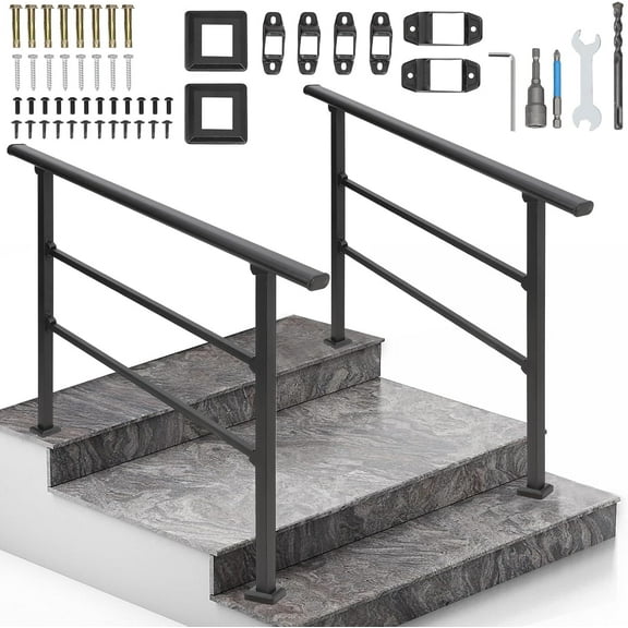 Hand Rails for Outdoor Steps,4 Step Stair Handrail & Indoor Stair Railing Kit,Side Mount Hand Rails for Outdoor Steps and Hand Rails for Seniors,Porch Railing & Deck Hand Rail