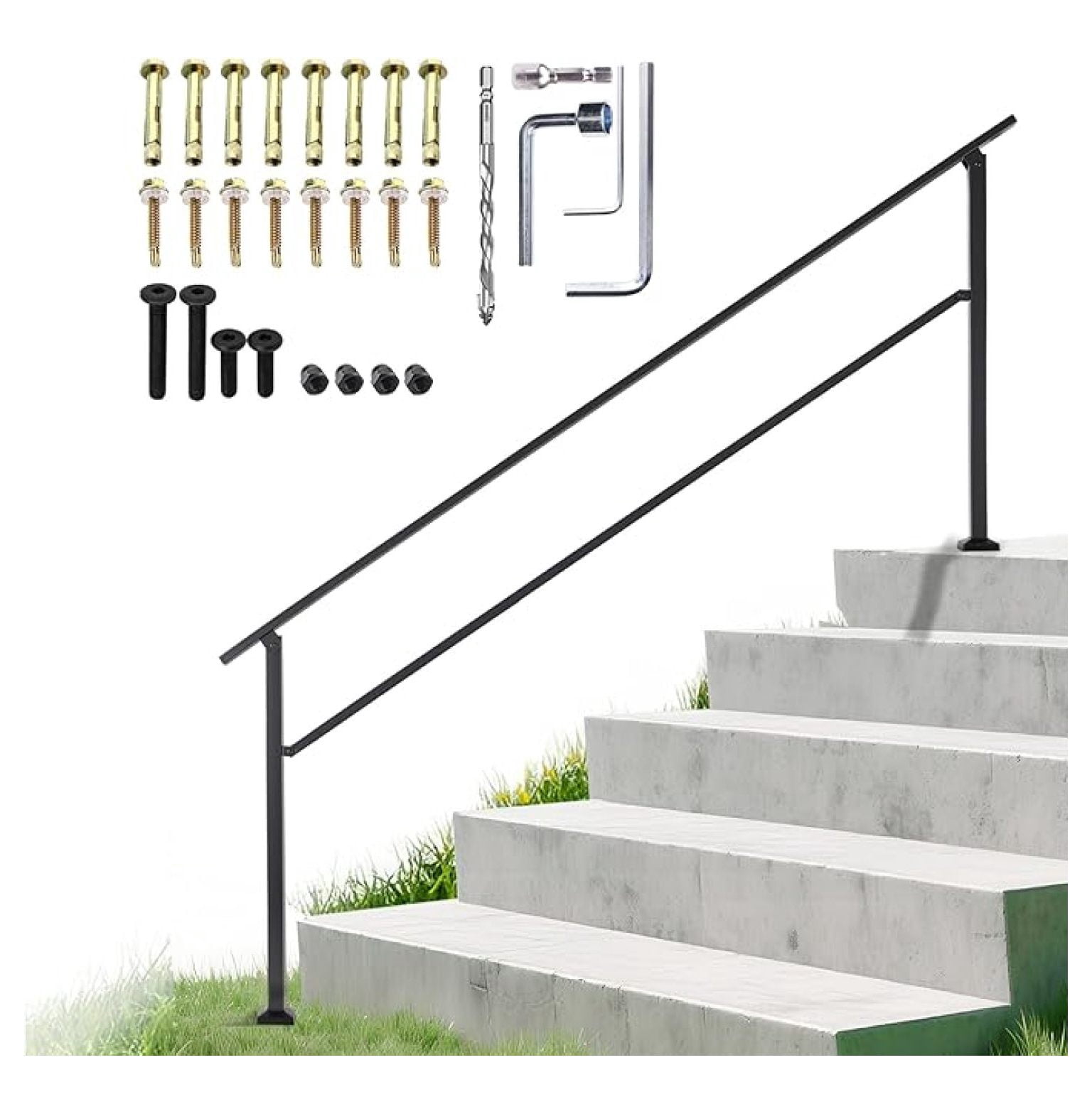 Hand Rails for Outdoor Steps, 6-7 Step Handrail Stair Railing Kit ...