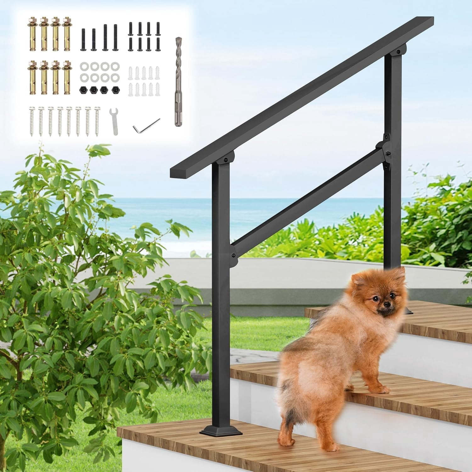 Hand Rails for Outdoor Steps, Adjustable 3 Step Handrail, Indoor Stair ...