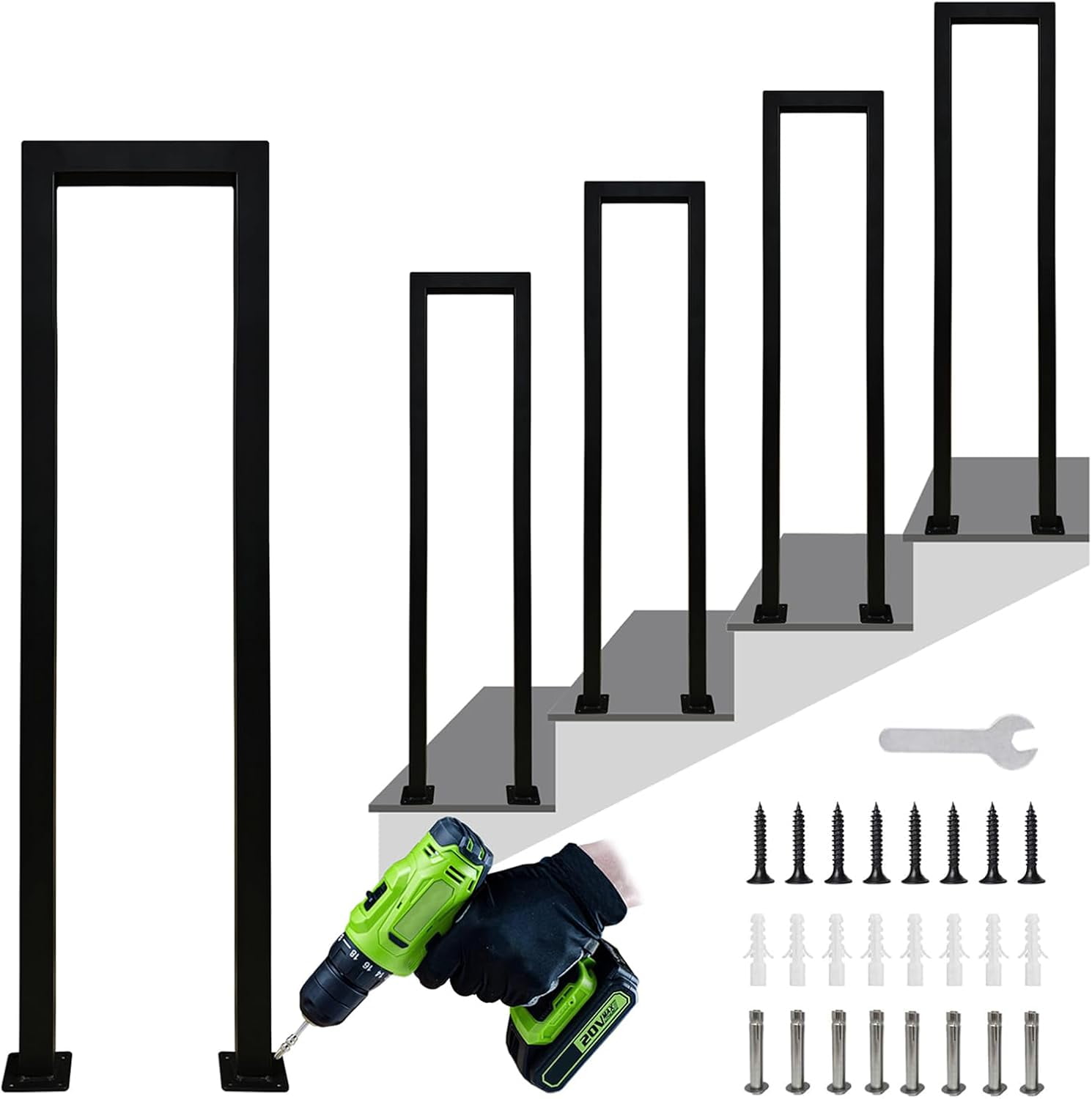 Hand Rails for Outdoor Steps, Matte Black U Shaped Handrails for Indoor ...