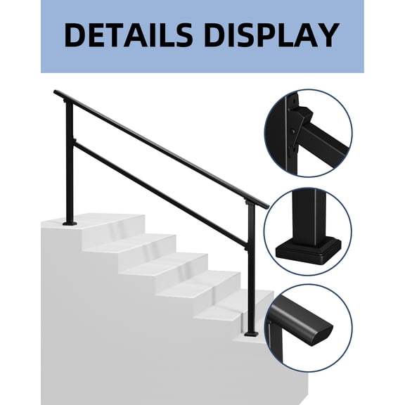 Hand Rails for Outdoor Steps,Step Stair Handrail & Indoor Stair Railing Kit,Railings for Outdoor Steps and Hand Rails for Seniors for Porch Railing & Deck Hand Rail