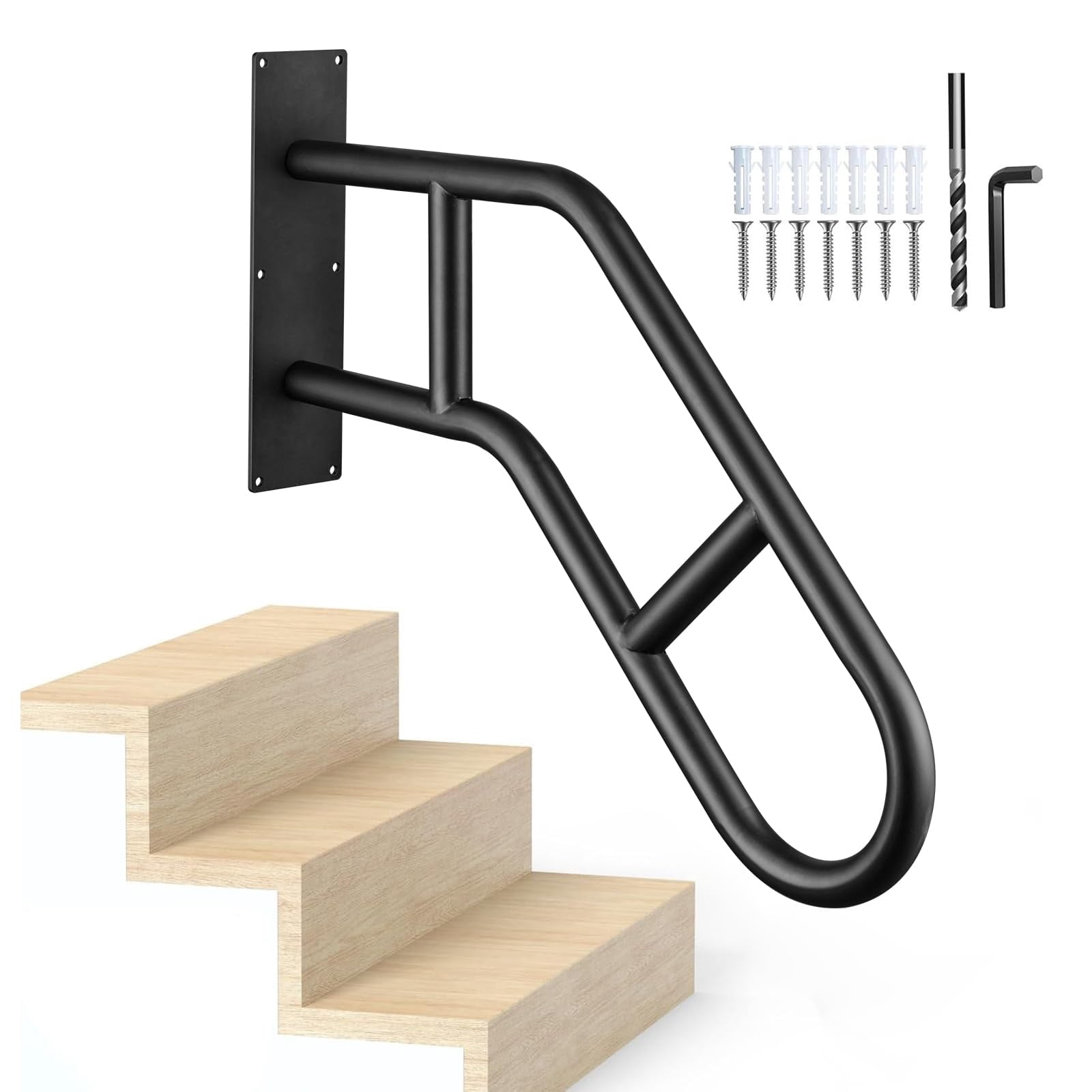 Hand Rails for Outdoor Steps U-Shaped, Black Iron Stair Railing Indoor ...