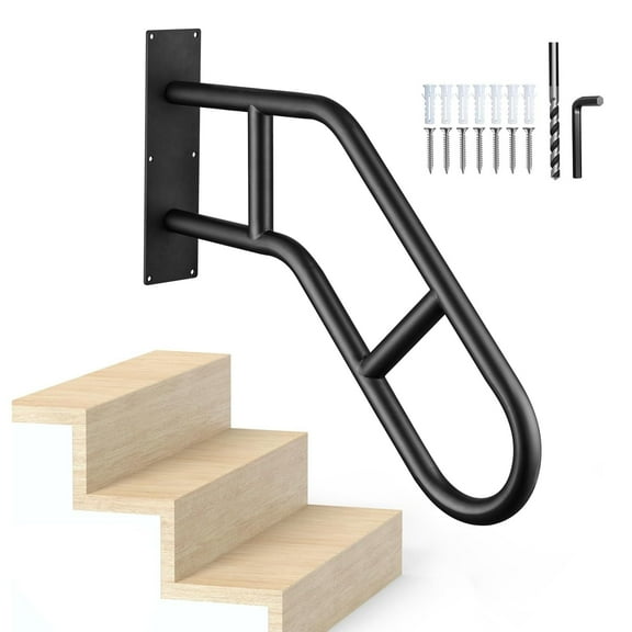 Hand Rails for Outdoor Steps U-Shaped, Black Iron Stair Railing Indoor, Wall Mounted Railing for Stairs, Stair Handrail for Elderly, Kids, Pregnant Women, Porch Deck Garden Grab Bar