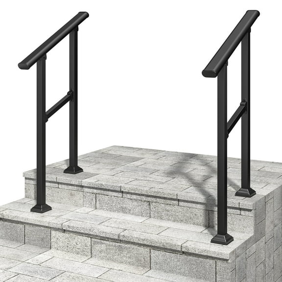 , Hand Rails for Outdoor Steps, 1-2 Step Handrail 2 Pack, Black ,Carbon Steel ,