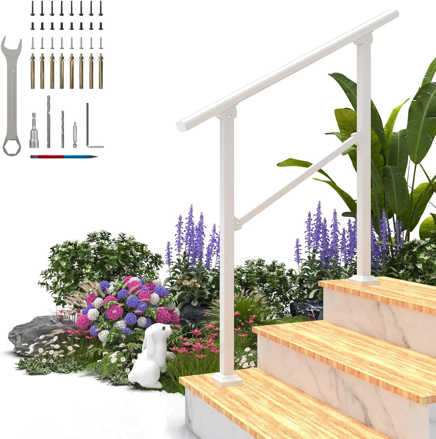 Sturdy Hand Rails Hand Rails for Outdoor Steps, 3 Step Handrail Stair Railing for Seniors ...